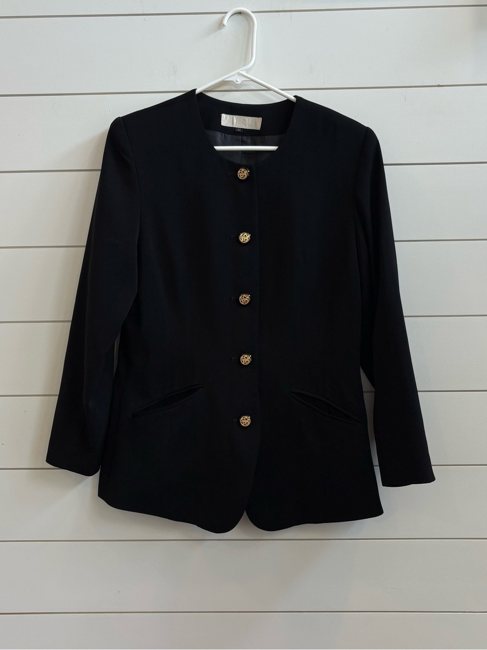 Women's Black Button-Front Blazer with Gold Buttons